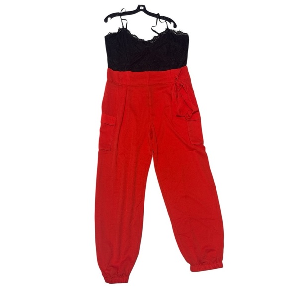 NWTO Orange and Black Jumpsuit with Paper Bag Waist and Tapered Ankle - Picture 3 of 8